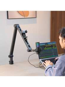 Microphone Boom Arm With Desk Mount, 360° Rotatable, Adjustable Mic Stand With 3/8" To 5/8" Adapter Port, For Recording Blue  Hyperx Quadcast Blue Snowball SM7B Audio Technica - 黑色 - 查看 1