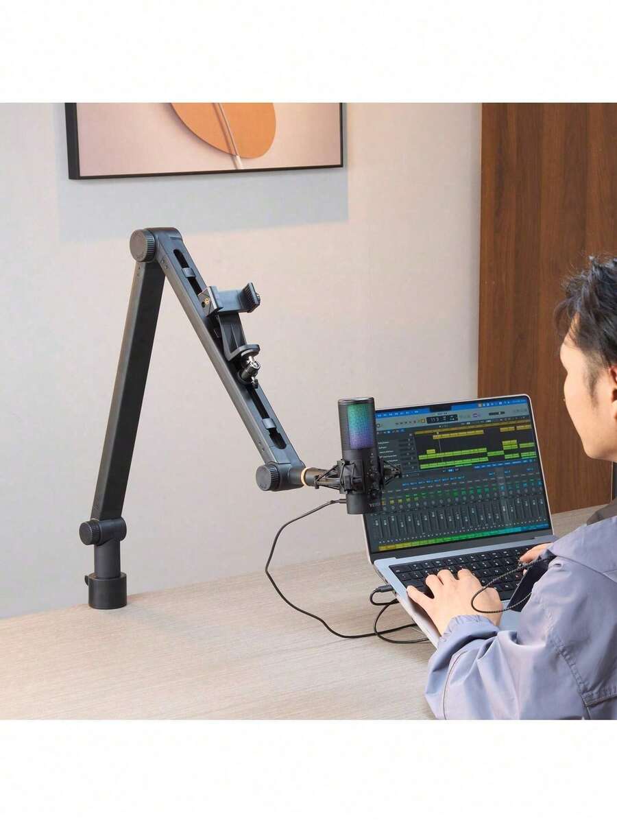 Microphone Boom Arm With Desk Mount, 360° Rotatable, Adjustable Mic Stand With 3/8" To 5/8" Adapter Port, For Recording Blue Hyperx Quadcast Blue Snowball SM7B Audio Technica - màu đen - Xem 1