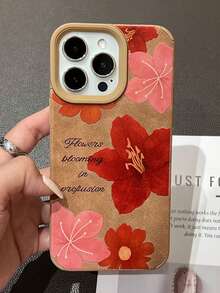 1pc Elegant Brown Floral Leather Protective Case Compatible With IPhone 17 Pro Max, 16 Pro, 15 Plus/14 Pro, 13/12/11, Unique High-End Anti-Fall Phone Case - Brown - View 1