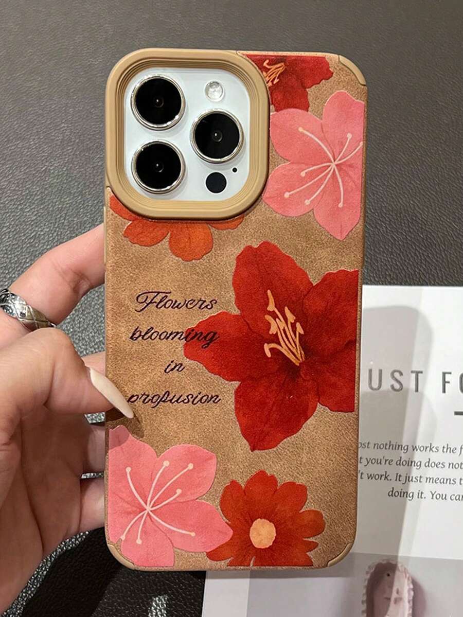 1pc Elegant Brown Floral Leather Protective Case Compatible With IPhone 17 Pro Max, 16 Pro, 15 Plus/14 Pro, 13/12/11, Unique High-End Anti-Fall Phone Case - Brown - View 1