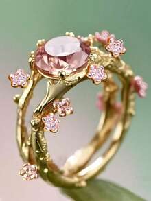 1枚梅花图案奢华永恒结婚/订婚/母亲节戒指 - 时尚珠宝 - 情人节/周年纪念/生日礼物 - 小巧别致的粉色花朵时尚戒指 - 花朵戒指 - 查看 1