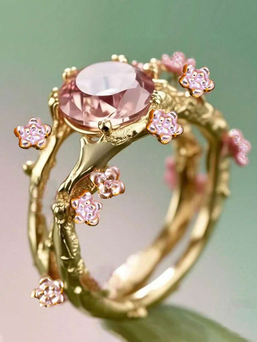 1枚梅花图案奢华永恒结婚/订婚/母亲节戒指 - 时尚珠宝 - 情人节/周年纪念/生日礼物 - 小巧别致的粉色花朵时尚戒指 - 花朵戒指 - 查看 1