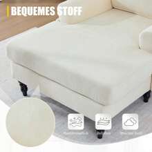 Modern Minimalist Chenille-Stoff-Liegestuhl / Einzelsofa Für Wohnzimmer Und Schlafzimmer Holzsofa-Beine Mit Bequemer Rückenlehne Und Armlehnen Seitentaschen Zur Aufbewahrung Geeignet Für Büros - Beige - View 4