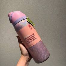 24oz /32oz Stainless Steel Insulated Water Bottle With Straw, Portable Coffee Mug Suitable For Hot & Cold Drinks, Fitness And Cycling Water Bottle, Leak-Proof Lid Travel Cup For Camping, Hiking, Driving, Outdoor Activities - 粉紅色花 - 查看 4