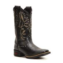 Women's Western Boot In Genuine Leather With Luxury Embroidery, Studs, And 5mm Comfort Insole - Màu đen Latigo/Màu đen - Xem 3