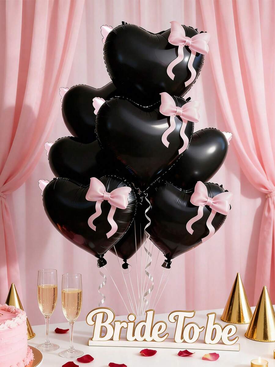 8/4/1pc 22-Inch Black Foil Balloons, Suitable For Backdrop Decoration, Social Media Photo Props, Romantic Surprise Night, Engagement, Wedding, Birthday Decoration, Proposal, "She Said Yes", Red Wall, "Will You Marry Me?", Romantic Proposal, "Will You Be My Girlfriend?", Sister's Day, Heart-Shaped Foil Balloons