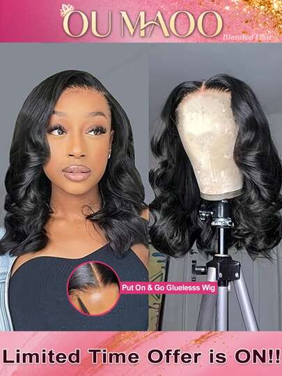 13x6 13x4 5x5 Real HD Lace Front Wig Human Blended Hair Body Wave 8-34 Inch - 200% High Density Pre-Plucked With Baby Hair Glueless Wig For Women, Natural Black, Soft & Comfortable For Daily Wear, No Glue & Ready To Wear
