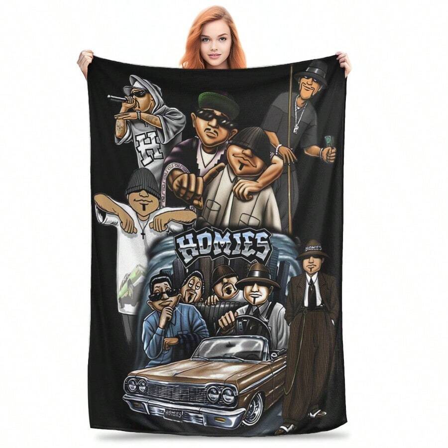 Lil Homies Minimalist Blanket | Polyester, Digital Print, Mixed Color, Fabric, All Seasons, Ideal For Afternoon Nap, Office Breaks, Casual Travel, And Simple Home Lifestyle. - Multicolor - View 1