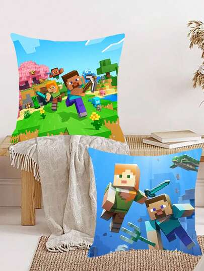  创意独特的Minecraft主题动漫风格抱枕。理想的学生生日礼物，宿舍午睡枕，沙发窗枕，床头靠垫。方形超大枕套，含枕芯。枕头床上用品套装。