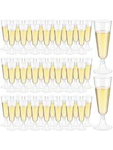 PUREDOVE 5/10/20/25/30/50pcs Transparent Plastic Champagne Glasses, Gold Glitter Party Decor, 130ml/5oz Reusable Clear Plastic Champagne Flute Cups, Durable And Elegant Flute Shape Wine Glasses, Suitable For Weddings, Cocktail Parties, Holidays, Christmas, New Year - Transparent - View 1