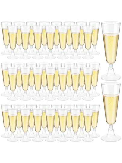 PUREDOVE 5/10/20/25/30/50pcs Transparent Plastic Champagne Glasses, Gold Glitter Party Decor, 130ml/5oz Reusable Clear Plastic Champagne Flute Cups, Durable And Elegant Flute Shape Wine Glasses, Suitable For Weddings, Cocktail Parties, Holidays, Christmas, New Year