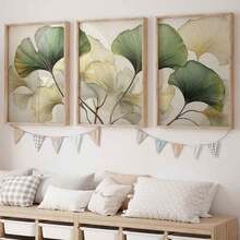3件套，采用3D浮雕银杏叶设计，浅绿色和米色，适合装饰帆布墙画、时尚少女艺术、励志语录艺术、家居装饰、墙挂，适用于客厅、书房、餐厅和办公室。 - 彩色 - 查看 2