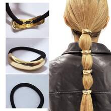 4pcs Geometric Gold Scrunchies, Metal Accent Hair Ties, Elegant Vintage Style For Parties & Birthdays - 4件套-金色 - 查看 3
