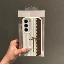 1pc Elegant Retro Striped Lace Bow Design TPU Soft Phone Case Compatible With Samsung/Redmi Models - White - View 2