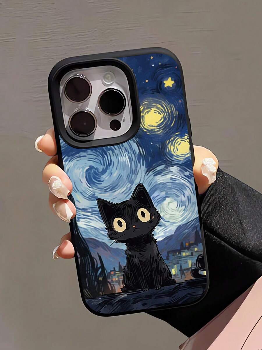 1个时尚个性化星空黑猫图案防震浅粉色液态直边TPU手机壳,兼容 16 Pro Max/16/16 Pro/16 Plus/15/15 Pro Max/15 Pro/11/12/13/14 Pro Max/11 Pro/11 Pro Max/12 Pro/12 Pro Max/13 Pro/13 Pro Max/14 Pro/14 Pro Max,柔软舒适,尽显优雅气质。 - 彩色 - 查看 1