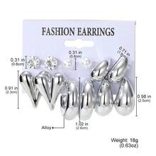 VKME 12pcs Metal Heart & Pearl C-Shaped Clip-On Earrings, Casual Style - XH9285177-88 - View 9