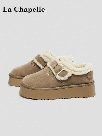 1双 La Chapelle 女士休闲软底平底鞋，圆头低跟户外通勤鞋，优雅软底徒步鞋，适合学生毕业照穿着，低帮保暖皮鞋