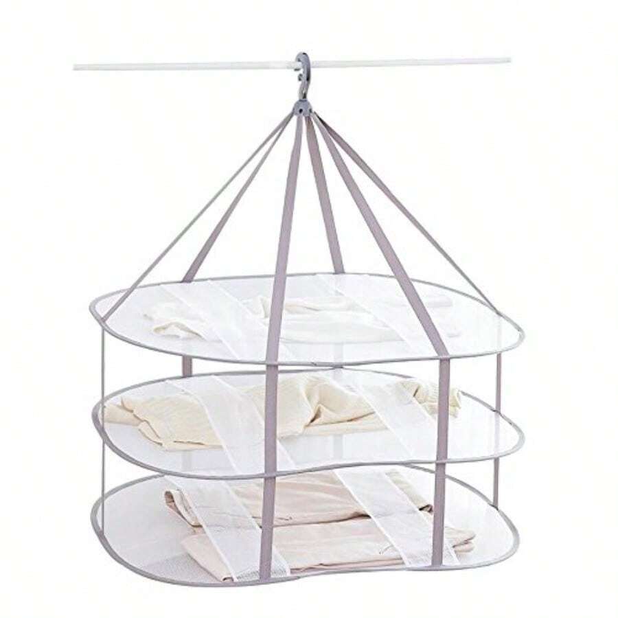 Tendedero de malla plegable de 3 niveles para colgar ropa secado interior medidas compactas - Blanco y gris - Ver 1