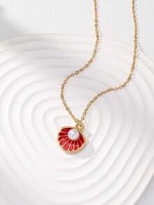 女士夏季沙滩贝壳海星吊坠项链（1件装） - 紅色 - 查看 4