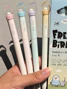 一盒4支装创意猫咪造型0.5mm速干中性笔，速干黑色墨水，轻巧塑料笔身，办公用品黑色中性笔，可爱猫咪珠光闪粉按压式中性笔，书写流畅，适用于办公、日记、猫咪爱好者礼物、创意文具、创意设计办公人员专属 - 彩色 - 查看 2