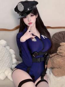 1 件性感夜总会警察制服迷彩连体衣，适合角色扮演和拍照，不包括帽子和徽章 - 彩色 - 查看 10