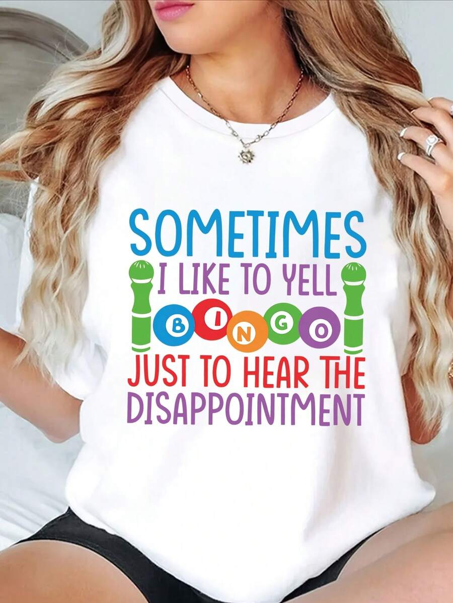 Camiseta de mujer Camiseta blanca Camiseta estampada de una pieza 180 g/m² 100 % algodón Camiseta de algodón con cuello redondo Corte holgado informal Estampada Estilo femenino Artículo más vendido - Blanco - Ver 1