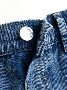 女童休闲可爱阔腿中度水洗牛仔短裤，时尚经典百搭宽松版型，弹性腰带 - 中等水洗藍 - 查看 6