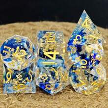7颗半透明手工树脂骰子套装，适用于角色扮演游戏（RPG）桌面游戏，包含D20、D10、D8、D6、D4和D%骰子。 - 彩色 - 查看 8