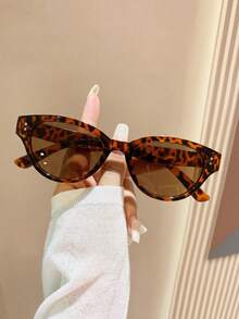 1 Pair Unisex Retro Cat Eye Oval Bohemian Style Fashion Glasses, Versatile & Fashionable - Leopard Tea - View 2