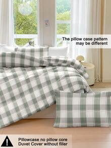 三件套格子印花被套，超柔软透气的超细纤维面料，四季皆宜，可机洗，不易褪色、起球、缩水和起皱，适合简约、可爱、复古风格的卧室，适用于特大号/大号/标准双人床，是居家、宿舍、公寓、酒店、度假屋和送礼的理想之选。 - 彩色 - 查看 4