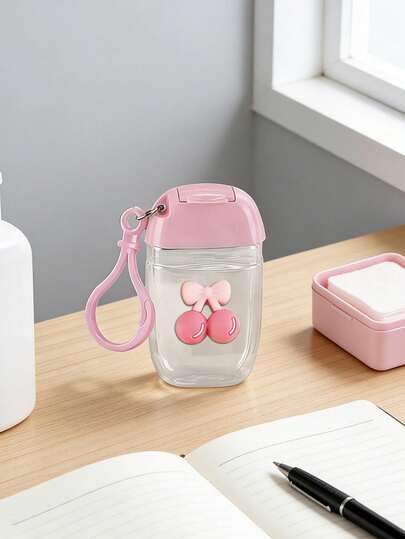 30ml Pink Transparent Empty Bottle Hand Sanitizer Bottle With Cherry Decor Keychain, Portable Reusable Travel Daily Cosmetic Storage Container, Suitable For Women, Mothers, Teachers, Friends, Students, Back To School, Travel Essentials, Holiday Gifts