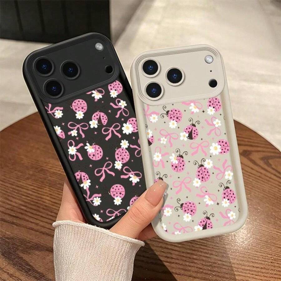 Ladybug Pattern Phone Silicone Case For Iphone 17 16 15 14 13 12 11 Pro Max Plus 16E Creative Design Cover - Ladybug White90YJ - View 1