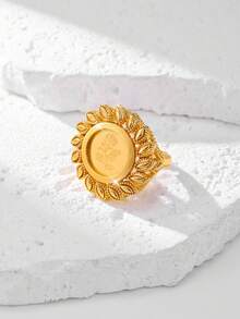 女士可调节金色玫瑰花戒指 - 金黃色 - 查看 1