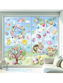 9pcs Double-Sided Happy Easter Window Decor Sticker Set - Rabbit, Eggs And Chick Stickers For Windows And Refrigerators, Ideal For Home And Office Easter Decoration - Multicolor - View 4
