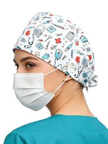 1pc Elastic Work Cap With Cartoon Print & Long Hair Ponytail Design, Unisex, All Season - Multicolor - View 6