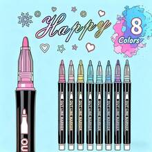 1pc 2026 Series Dual-Line Metal Highlighter Pen, Wavy Dual-Line Pen, Magic Glitter Drawing Pen, Suitable For Greeting Cards, Handicrafts, Posters And Paintings - Multicolor - View 7