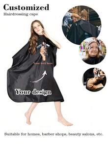Custom Logo Professional Hair Salon Cape, Custom Apron, Extra Wide And Long, Durable Black Fabric, With Adjustable Neck Strap, Suitable For Hair Dyeing, Perming, Styling, Perming Protection Gear | Functional Beauty Accessories | Smooth Fabric Texture, Hair Protection, Hairdressing Cape, Hair Salon Apron - Multicolor - View 1