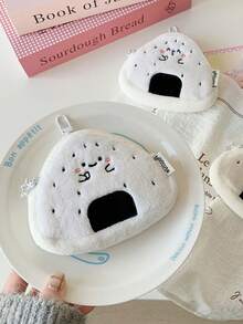 1个卡通女孩心形饭团毛绒零钱包，学生可爱配饰，耳机收纳包，数据线整理袋 - 彩色 - 查看 3