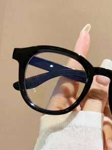 1 Pair Unisex Round Frame Clear Lens Glasses, Suitable For Outfits, Computer, Phone, TV, Fashionable Campus Style, Black Frame, Face Flattering Design - Black Flat - View 3