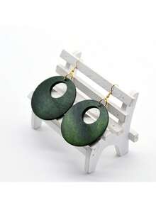 1 par de pendientes vintage de madera con diseño hueco y redondo - Verde - Ver 2
