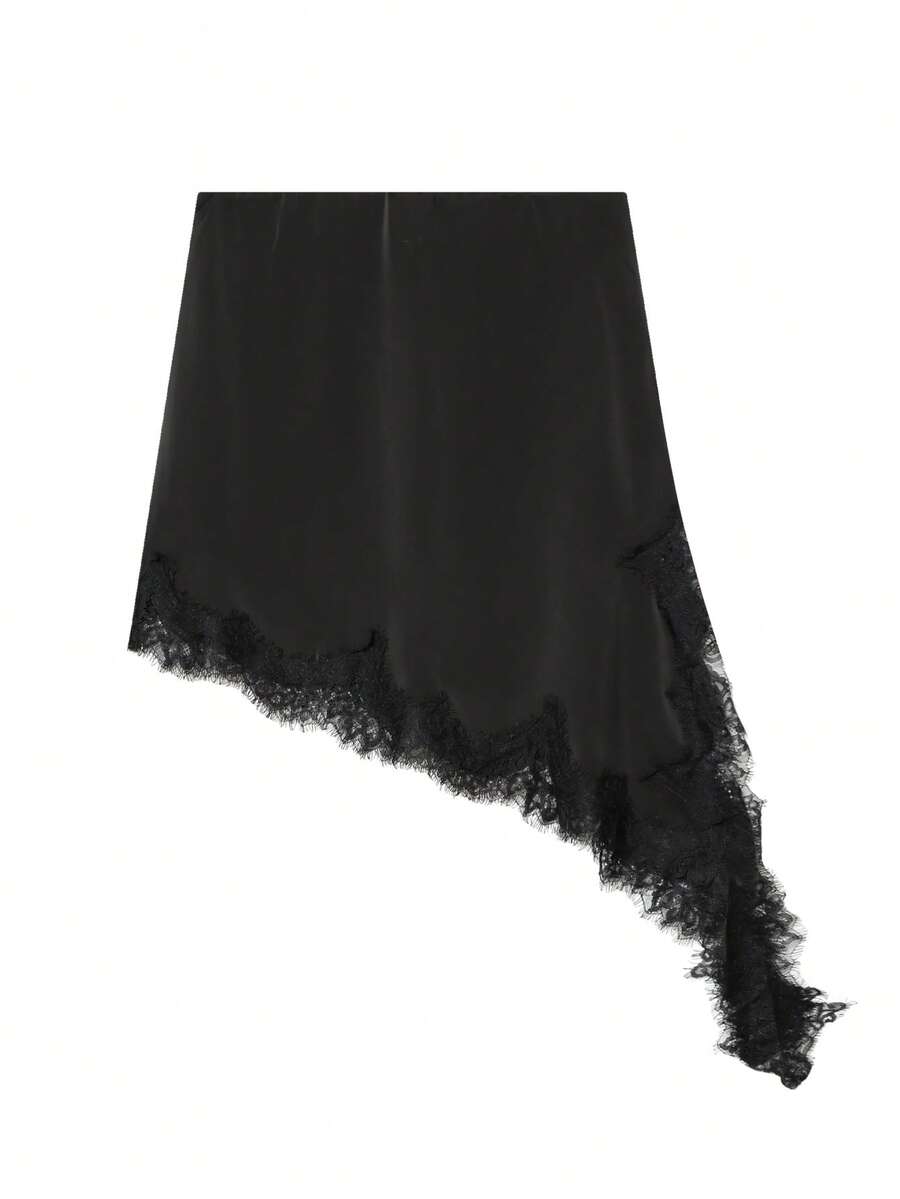 DEEKA Summer New Arrival Women's Fashion Sexy Asymmetric Lace Skirt, European And American Style - Black - View 1