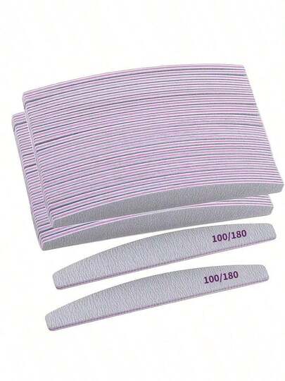 20块新月形100/180目双面木质砂纸块，可重复使用，适用于天然指甲，家用及美甲沙龙均可使用。