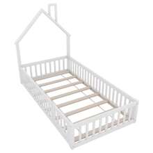 House Bed, 90 X 200 Cm, Children's Bed With Chimney Shape, Bed With Slatted Base (Without Mattress), Pine Wood, Minimalist Style - White - View 12
