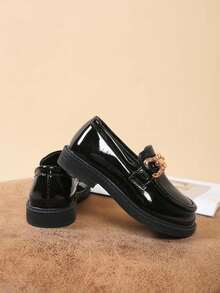 1双女童低帮公主乐福鞋，套脚鞋，校园风，幼儿及小童防滑软底防踢复古玛丽珍鞋，透气休闲百搭旅行鞋，适合春、夏、秋季穿着 - 黑色 - 查看 3