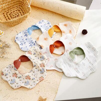 5PCS Sst Korean Ins-Style Baby Petal Knitted Drool Bib: 25*26CM Dual-Sided Use, Newborn Feeding Bib, Super Absorbent & Moisture-Proof