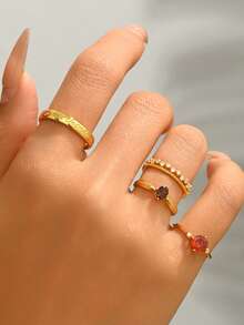 Bague en argent sterling 925, polyvalente pour un port quotidien pour femmes, empilable, bagues de couple, cadeau romantique pour la Saint-Valentin - Or jaune - Voir 5