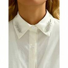 1 Pair Stylish Metal Wheat Ear Brooch, Suit Lapel Pin, Shirt Collar Decor For Men & Women - 銀色 - 查看 4