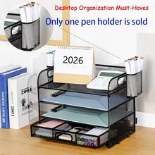 1pc Black Diamond Pattern Pen Holder | Office Desk Pen Organizer Cup, Mesh Oval Pen Cup Accessory, Desktop Pen Holder And Office Organizer Box, Metal Side-Mounted Pen Cup - Essential School Supplies - Multiple Styles - View 6