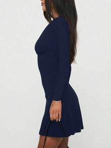 Sexy & Fashionable Ruched V-Neck A-Line Long Sleeve Mini Dress, New Arrival For Autumn - Blue - View 5