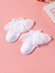 1/5 đôi tất cho bé gái, kiểu dáng công chúa dễ thương với ren xếp ly, chất liệu lưới thoáng khí, mềm mại và thoải mái, tất viền ren thời trang, thích hợp cho mặc hàng ngày, đi nghỉ lễ, dự tiệc, đi học. - trắng - Xem 3